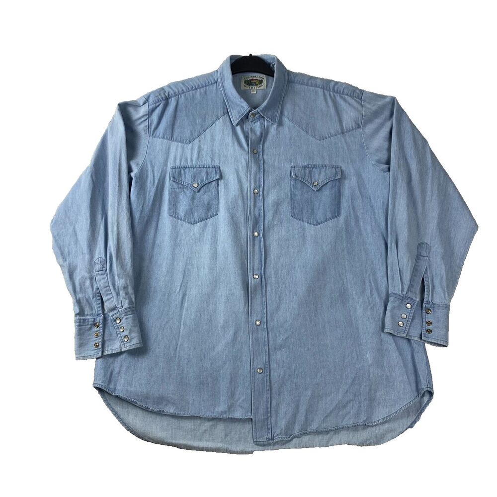 Vintage Cumberland Outfitters Denim Western Shirt Mens XXL Pearl‎ Snap Pocket